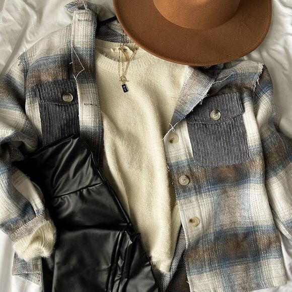 Womens Altar’d Altard State Plaid Ditressed Flannel Shirt Jacket Shacket  - Sz L - Picture 1 of 4